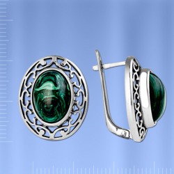 Russisches Silber Ohrringe mit Malachit 