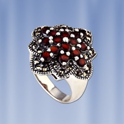  Silberring mit Granatl & Marcasit