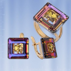 Kristall Chameleon Ohrringe & Ring 