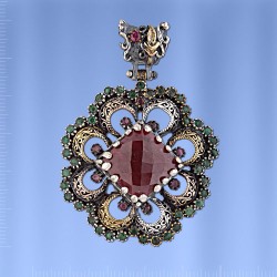 Серебряный кулон. Рубины & Изумруды
