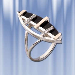 Ring mit Onyx. Silber & Gold 