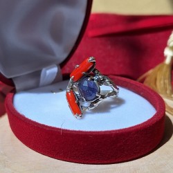 Silberring mit Korall und Amethyst