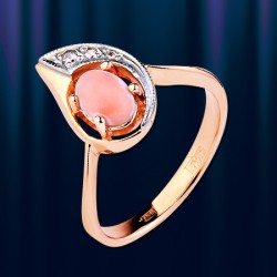 Goldring aus russischem Gold 585° mit Korallen und Zirkonia