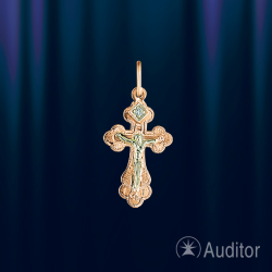 Kreuzanhaenger mit Zirkonia und Kruzifix Russisches Gold 585