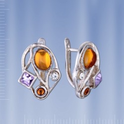 Бижутерия Серьги Янтарь & Циркон
