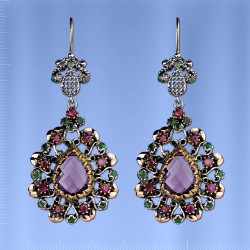 Серебряные серьги с аметистом. Рубины, изумруды