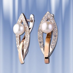 Ohrringe  mit Perle. Silber  & Gold