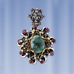 Серебряный кулон. Изумруд, рубин