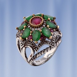  Silberring. Rubin & Smaragd