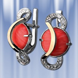 Серьги с кораллом Серебро и золото