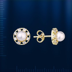 Ohrstecker russisches Gelbgold & Perlen