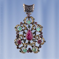 Серебряный кулон. Рубины & Изумруды