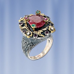 Ring mit Rubinen & Smaragden. Silber 