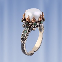  Silberring mit Perle & Smaragd