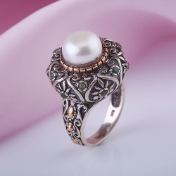 Silberring Perle & Smaragd