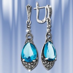 Ohrringe mit Aquamarin,  Markasit. Silber 925