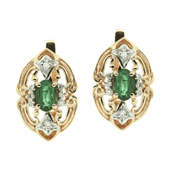 Goldene Ohrringe mit Smaragden und Diamanten