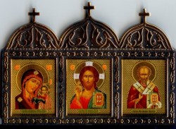 Russische Ikone Dreifach Goldfarbig