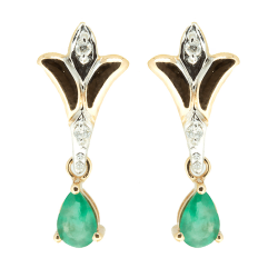Goldene Ohrringe mit Smaragden und Diamanten