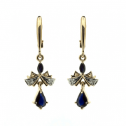Goldene Ohrringe mit Saphiren und Diamanten