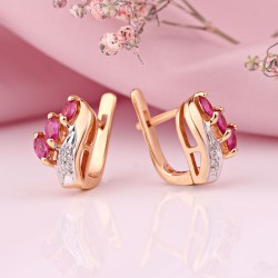 Ohrringe mit Diamanten, Rubinen. Gold 585°