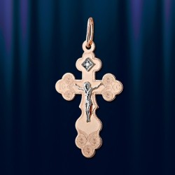 Kreuzanhaenger mit Brillant, Russisches Gold
