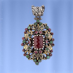 Серебряный кулон. Рубины & Изумруды