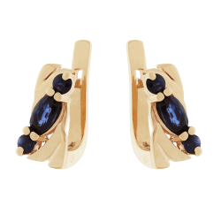 Goldene Ohrringe mit Saphiren und Diamanten