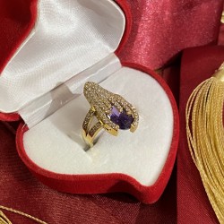 Vergoldeter Silberring mit Zirkonia & Amethyst