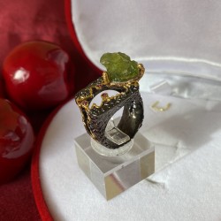 Vergoldeter Silberring mit Chrysolith & Zirkonia