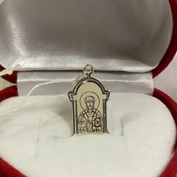 Silberner Ikonenanhaenger &bdquo;Heiliger Nikolaus der Wundertaeter&ldquo;
