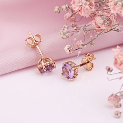 Ohrstecker aus russischem Gold 585 Zirkonia und Amethyst