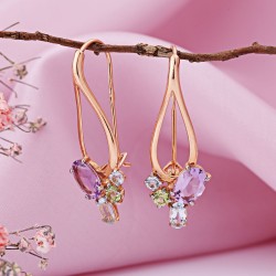 Rotgold 585 Ohrringe Amethyst Topas Chrysolith