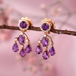 Gianni Lazzaro Rotgoldohrstecker. Diamanten und Amethyst