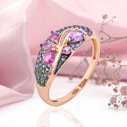 Rotgoldring 585 Amethyst Rhodolith Zirkonia