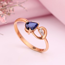 Ring aus Rot/Weißgold 585° mit Diamanten, Saphir