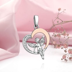 Серебряная подвеска "Сердце". Фианиты и золото