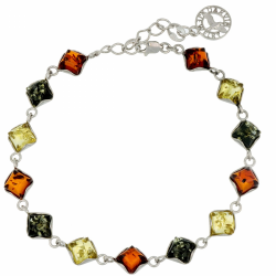Silberarmband. Bernstein tricolor