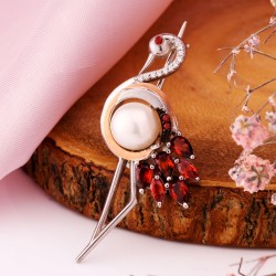 Brosche aus Silber 925 mit Gold, Perle Zirkonia Alpanit