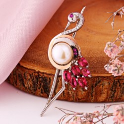 Brosche aus Silber 925 mit Gold, Perle Zirkonia Alpanit