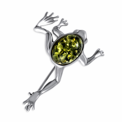 Silberbrosche "Froschlein". Gruener Bernstein