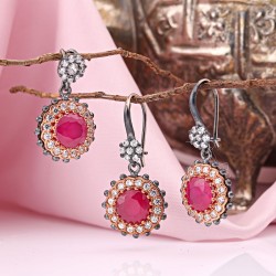 Set aus 925er Silber Zirkonia Korund Rubin