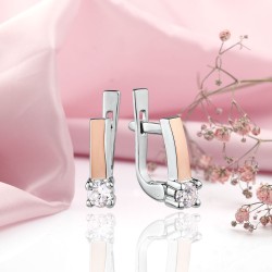 Silberohrringe mit Gold "Tango". Zirkonia