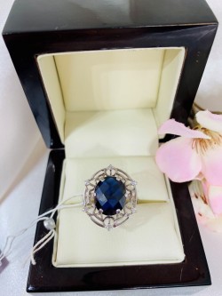 Silberring "Royal". Quarz Saphir & Zirkonia