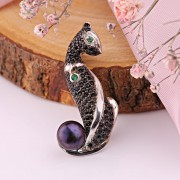 Silberbrosche mit Gold, Zirkonia und Perle