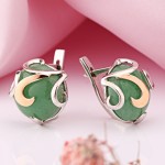 Серьги из серебра 925 пробы с золотом Нефрит