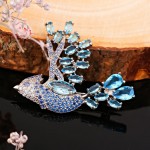 Silberbrosche "Voegelchen". Zirkonia & Alpanit