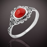 Кольцо с кораллом серебряное Эльза