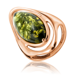 Серебряное позолоченное кольцо с зелёным янтарём