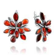 Серебряные серьги "Янтарные цветы"